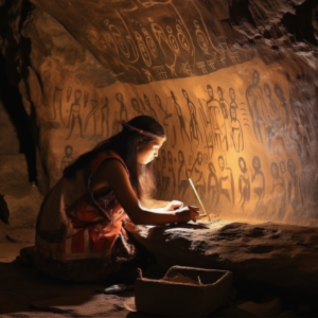 4con_A_stone_age_woman_painting_a_story_in_the_caves_wall_d7c5e32e-d11d-49c8-a253-639fe340e5f4